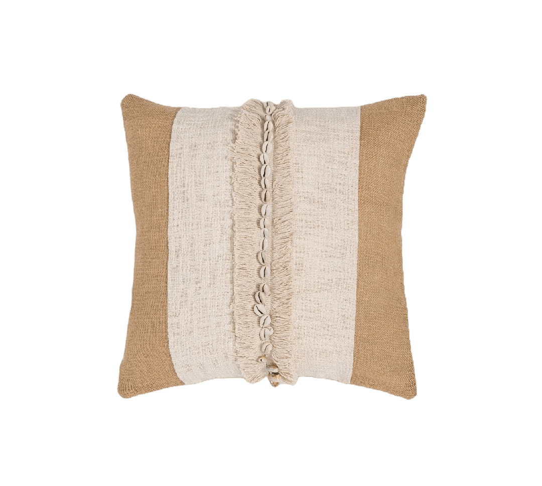 COUSSIN TRESSÉ CARRÉ EN JUTE DECO CAURIS – NATUREL