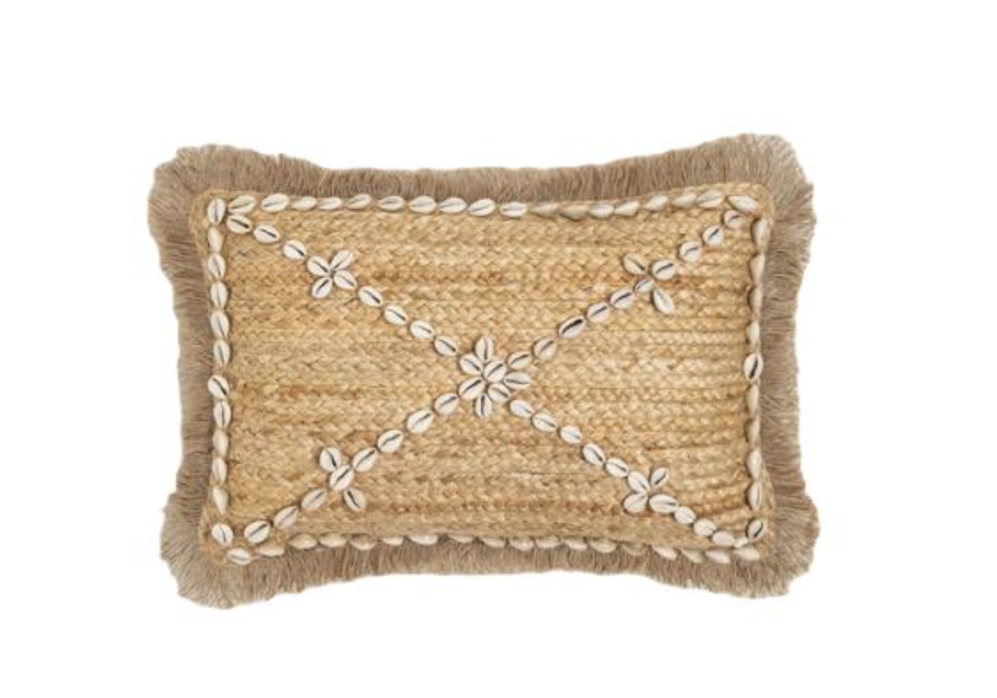 COUSSIN TRESSE RECTANGLE EN JUTE DECO CAURIS - NATUREL