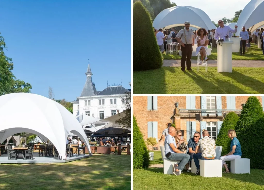 Dôme événementiel PSB Lounge pour réception extérieure et espace cocktail