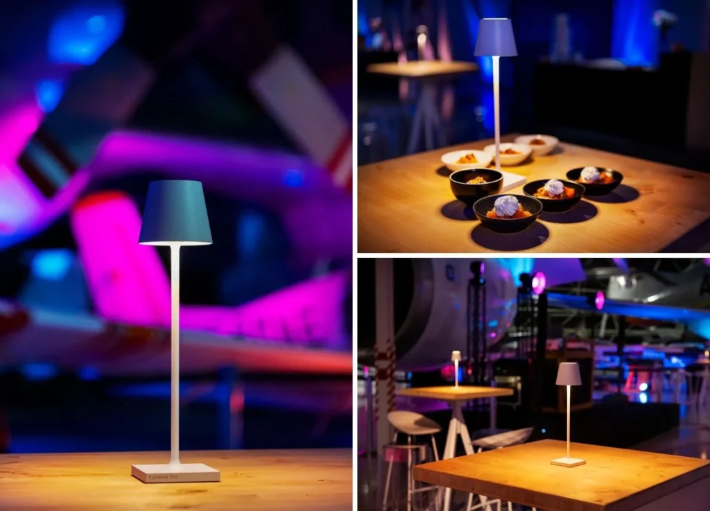 Lampe LED design pour décoration de table en événement professionnel