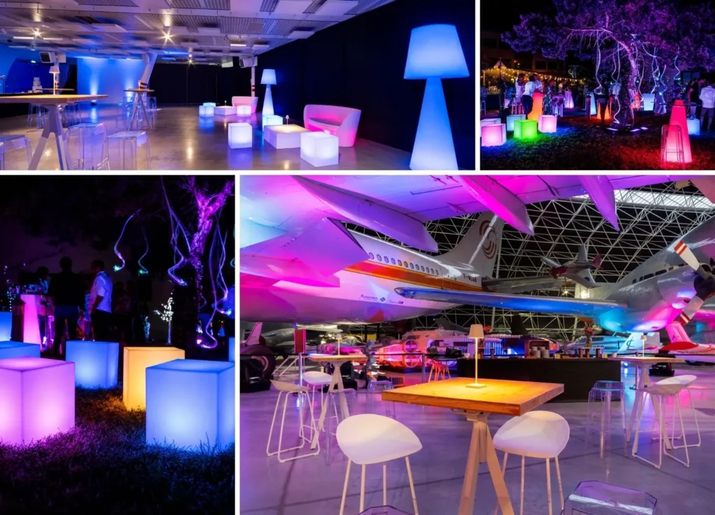 Mobilier lumineux LED proposé à la location par PSB Lounge